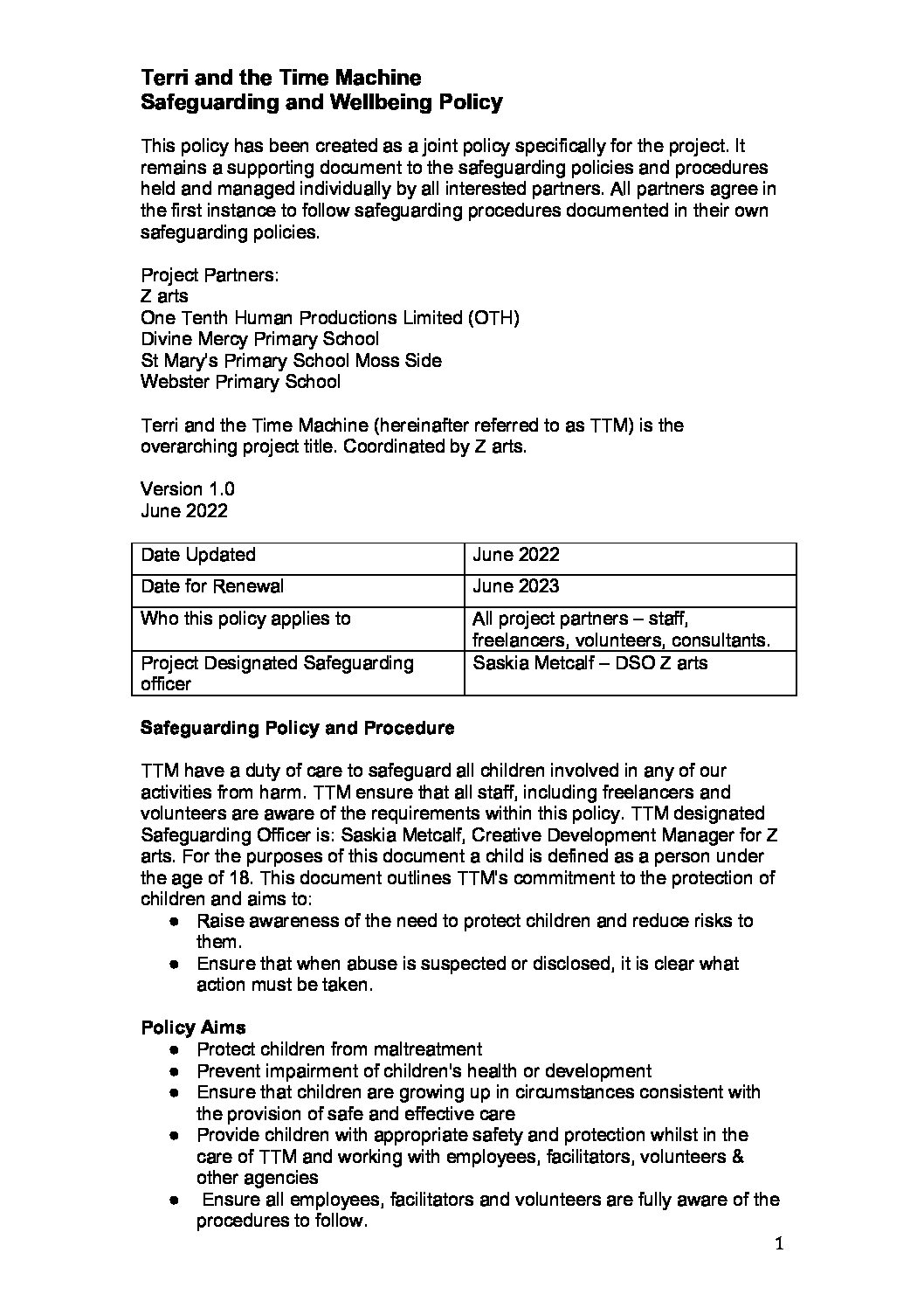 Safeguarding And Wellbeing Policy - Z-arts